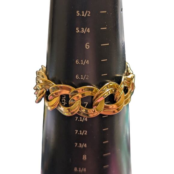 Vintage Monet Gold Tone Curb Double Link Bracelet W/ Fold Over Clasp - Picture 5 of 7